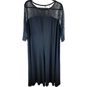 Roamans Black Dress Lace Womens 2X Shift Midi Flowy Whimsygoth Goth Formal Y2K